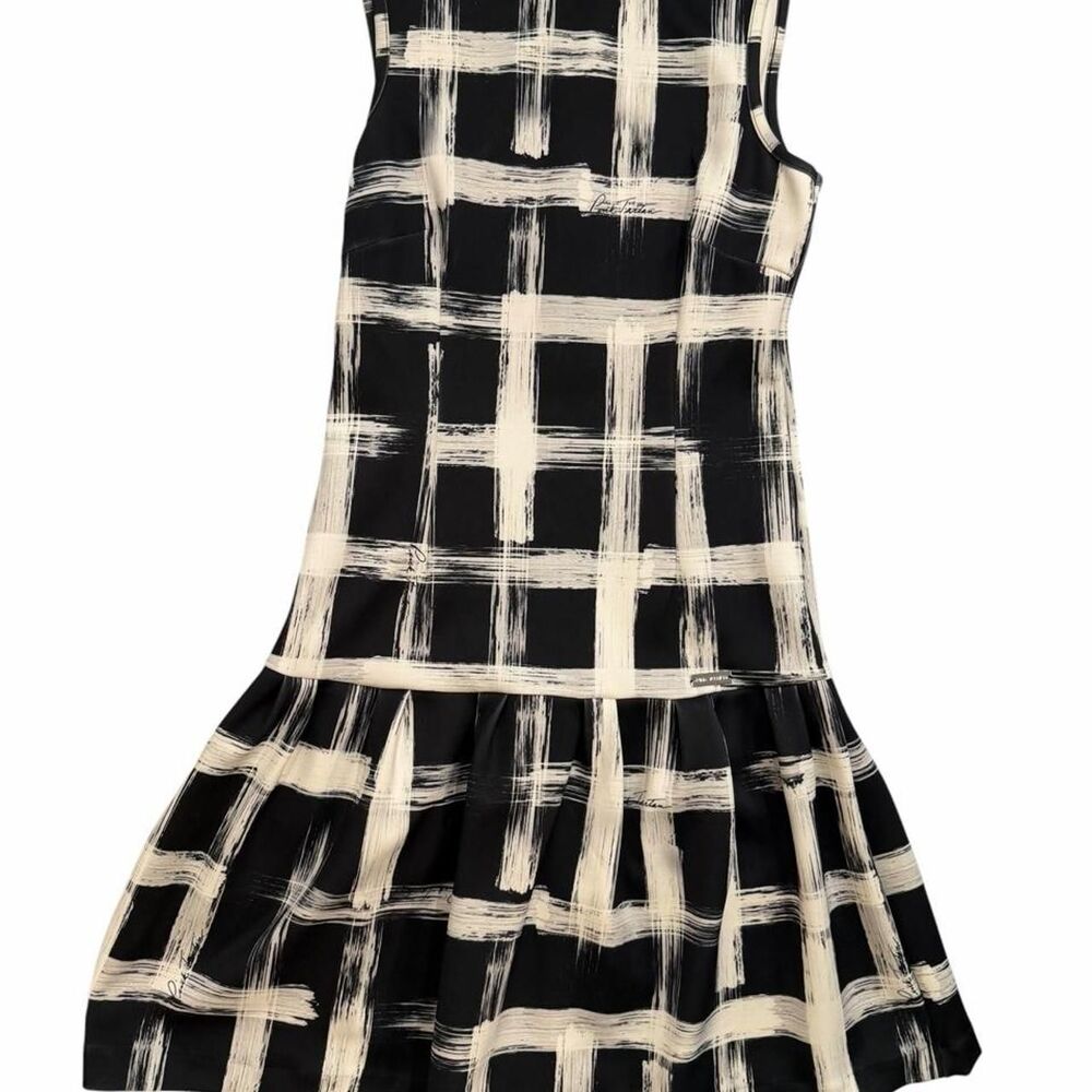 Pink Tartan black and beige brushstroke plaid mini dress